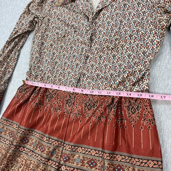 Vintage 70s Honeycomb Western Dress Womens M 8 Earth Tones Prairie Cottagecore - Picture 11 of 16